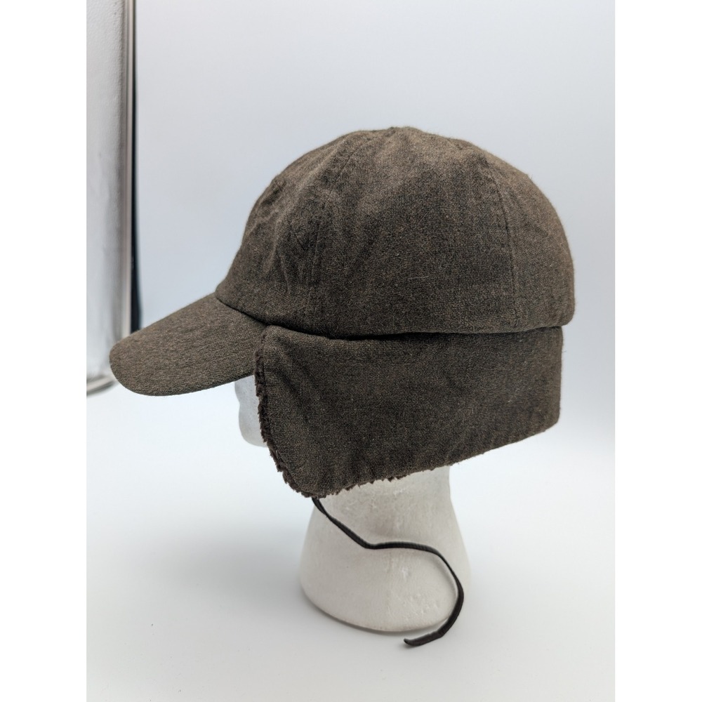 Lake of the Isles Brown Wool Trapper Hat Ear Flaps Quilted Lining Size M/L